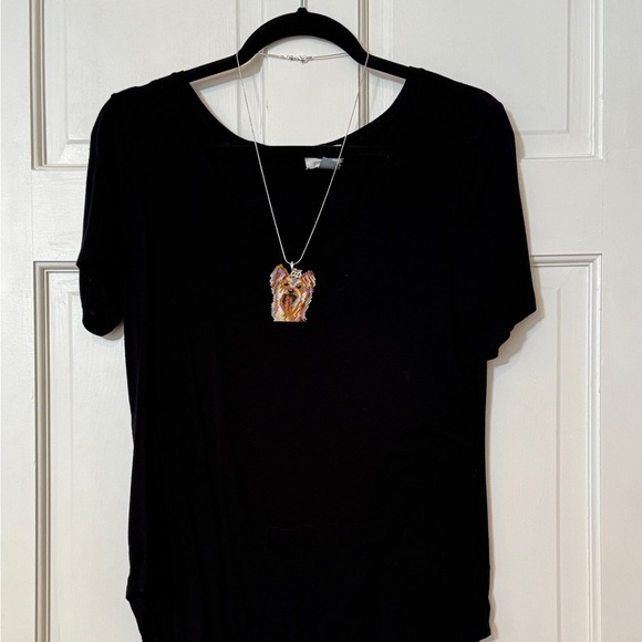 Hand Crafted Beaded Yorkie Pendant Necklace brown and Yellow - 24” silver chain - Picture 7 of 8